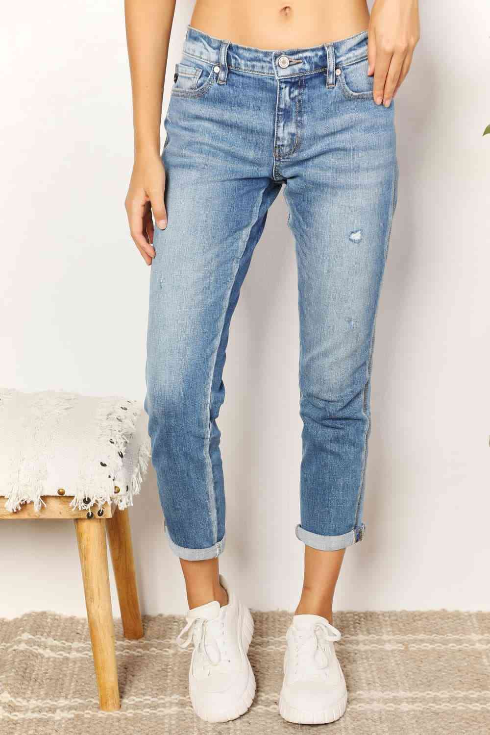 Kancan Full Size Mid Rise Slim Boyfriend Jeans