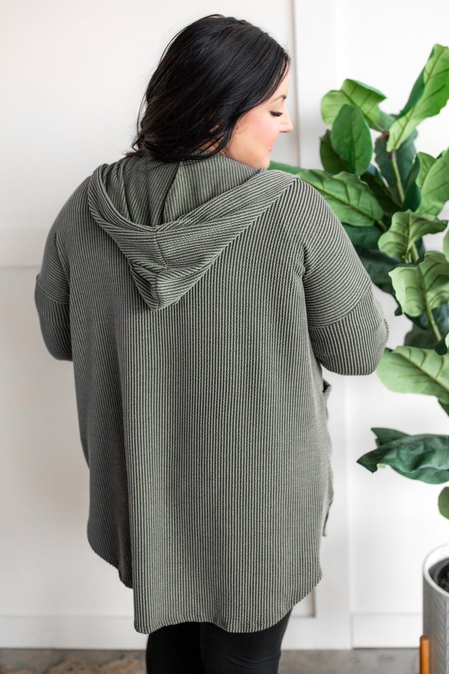12.15 Ribbed Hooded Cardigan In Spruce