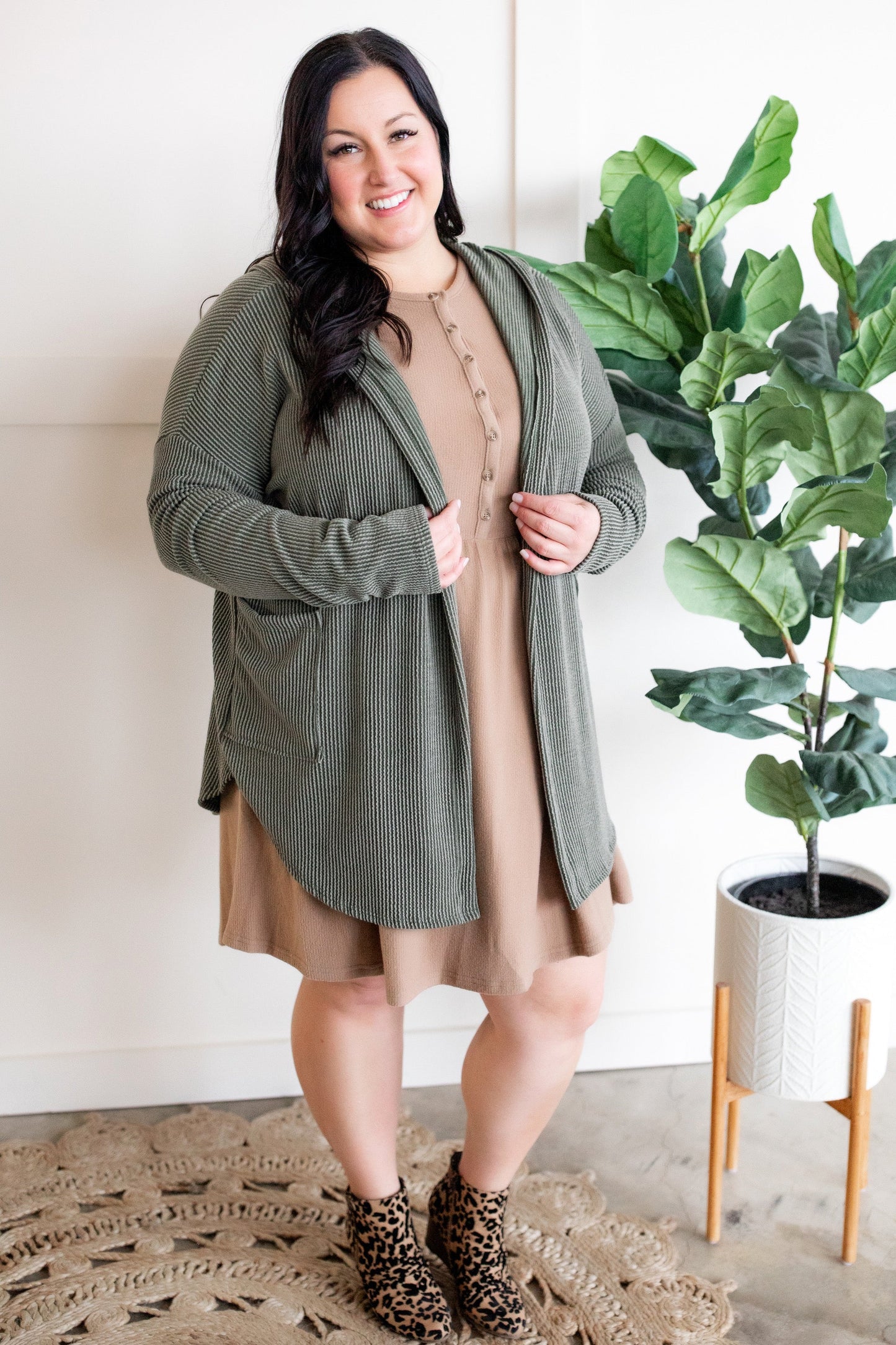 12.15 Ribbed Hooded Cardigan In Spruce